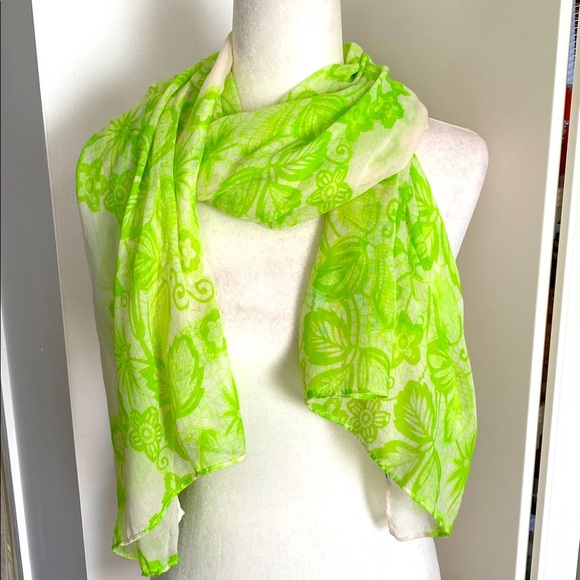 Nordstrom Accessories - Lime Green Floral Scarf Lightweight Scarf Boho Chic Collegiate Whimsical